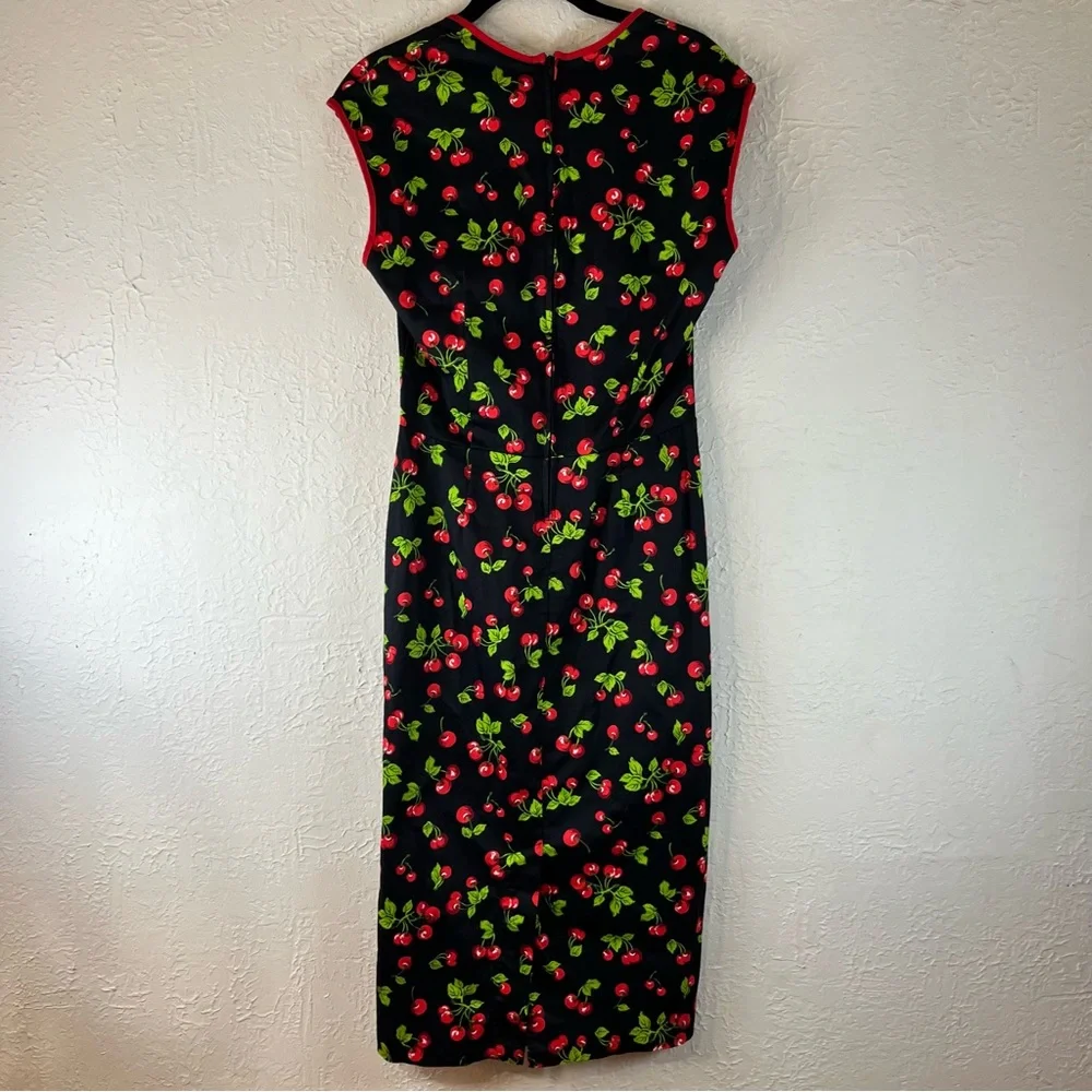 Pinup Couture Natasha Rockabilly Wiggle Cherry Print Dress - Picture 7 of 11